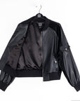 Liquid Leather™ + Vinyl Panel Varsity Bomber Jacket - Black