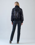 Crushed Faux Fur - Shimmer Embellished Bomber Jacket - Black - Limited Edition!
