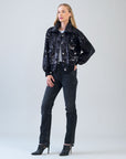 Crushed Faux Fur - Shimmer Embellished Bomber Jacket - Black - Limited Edition!