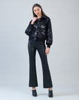 Crushed Faux Fur - Shimmer Embellished Bomber Jacket - Black - Limited Edition!