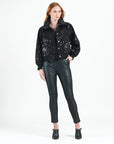 Crushed Faux Fur - Shimmer Embellished Bomber Jacket - Black - Limited Edition! - Clara Sunwoo