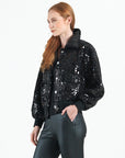 Crushed Faux Fur - Shimmer Embellished Bomber Jacket - Black - Limited Edition! - Clara Sunwoo