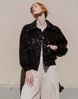 Crushed Faux Fur - Shimmer Embellished Bomber Jacket - Black - Limited Edition! - Clara Sunwoo