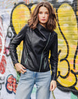 Liquid Leather™ Drape Neck Zip Jacket - Black