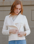 Liquid Leather™ Drape Neck Zip Jacket - Ivory