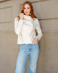 Liquid Leather™ Drape Neck Zip Jacket - Ivory