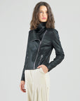 Liquid Leather™ Drape Neck Zip Jacket - Black