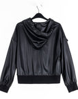 Liquid Leather™ Hooded Drawstring Track Jacket - Black