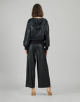 Liquid Leather™ Hooded Drawstring Track Jacket - Black