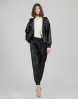 Liquid Leather™ Hooded Drawstring Track Jacket - Black