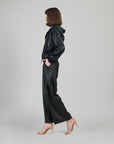 Liquid Leather™ Hooded Drawstring Track Jacket - Black