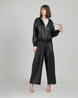 Liquid Leather™ Hooded Drawstring Track Jacket - Black