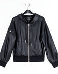 Liquid Leather™ Hooded Drawstring Track Jacket - Black