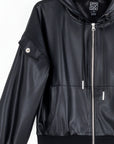 Liquid Leather™ Hooded Drawstring Track Jacket - Black