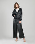Liquid Leather™ Hooded Drawstring Track Jacket - Black