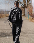 Liquid Leather™ Hooded Drawstring Track Jacket - Black