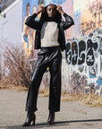 Liquid Leather™ Hooded Drawstring Track Jacket - Black