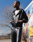 Liquid Leather™ Hooded Drawstring Track Jacket - Black