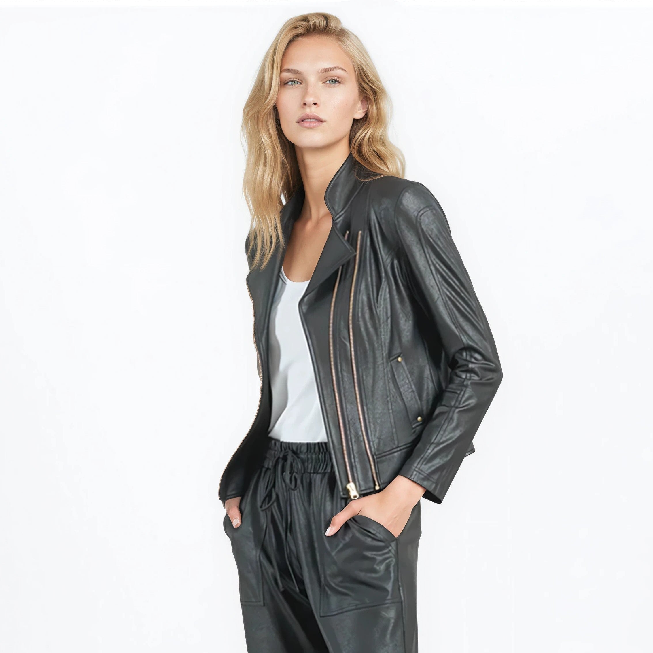 Liquid Leather™ Double Zip Pocket Jacket - Black – Clara Sunwoo
