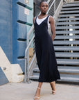 V-Neck Cross Back Jumpsuit - Black