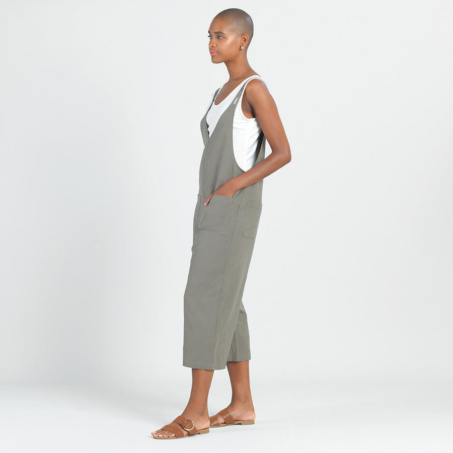 Linen Knit - Drop Waist Pocket Jumpsuit - Olive - Limited Size XL