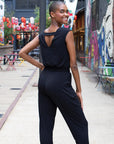 Back Cut Out Jogger Pocket Jumpsuit - Black