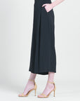 Soft Textured Rayon - Side Pocket Culotte Pant - Black