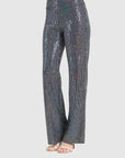 Shimmer Sequin - Wide Leg Pant - Silver Pinstripe
