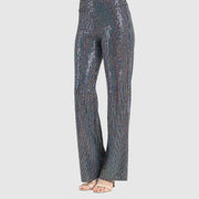 Shimmer Sequin - Wide Leg Pant - Silver Pinstripe