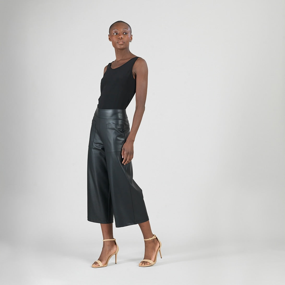 Liquid Leather™ - Sheen Front Pocket Gaucho Pant - Black
