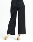 Woven Twill - Zip Closure Wide Leg Pocket Trouser - Black