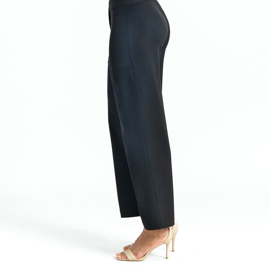 Woven Twill - Zip Closure Wide Leg Pocket Trouser - Black