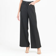 Woven Twill - Zip Closure Wide Leg Pocket Trouser - Black - Final Sale!