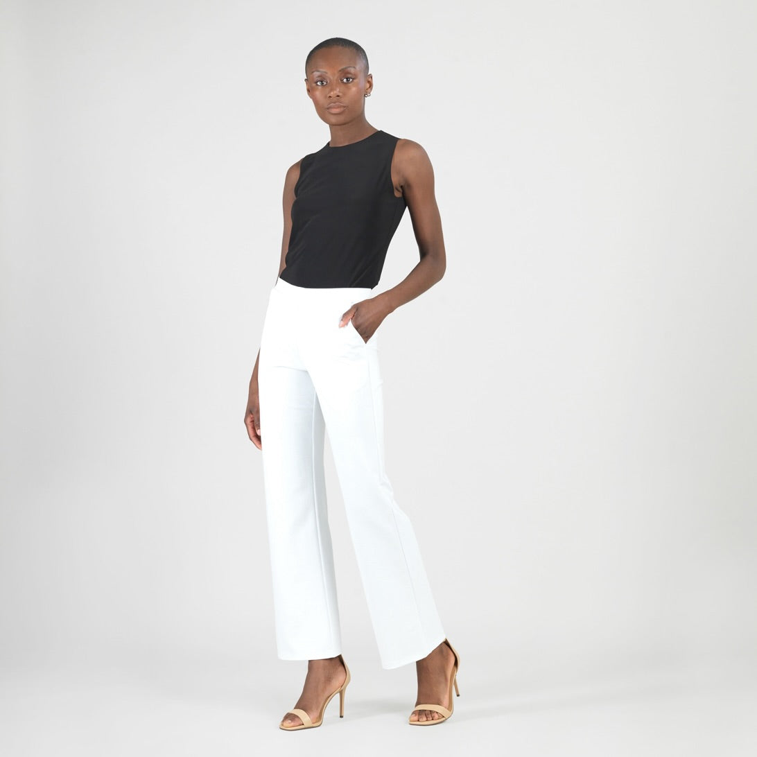 Rayon-Ponte Knit - Loose Leg Pocket Pant - White - Final Sale
