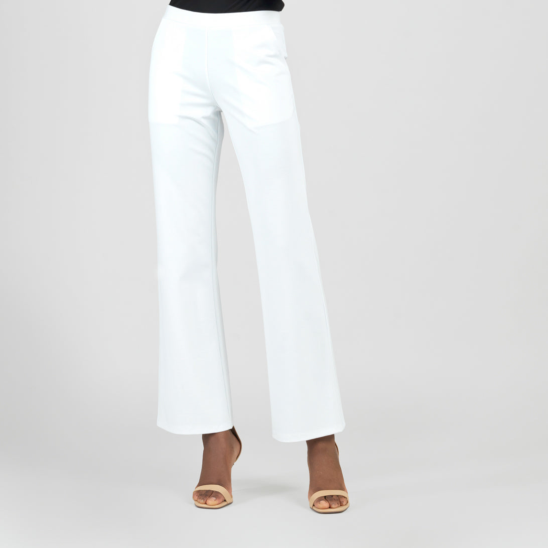 Rayon-Ponte Knit - Loose Leg Pocket Pant - White - Final Sale