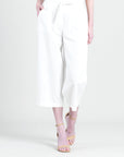 Linen Knit - Tie Waist Cropped Pant - Ivory
