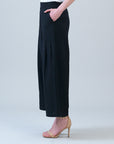 Soft Cotton - Pleated Wide Leg Ankle Pant - Black - Limited Sizes