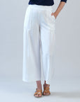 Soft Cotton - Pleated Wide Leg Ankle Pant - White