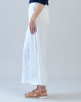 Soft Cotton - Pleated Wide Leg Ankle Pant - White