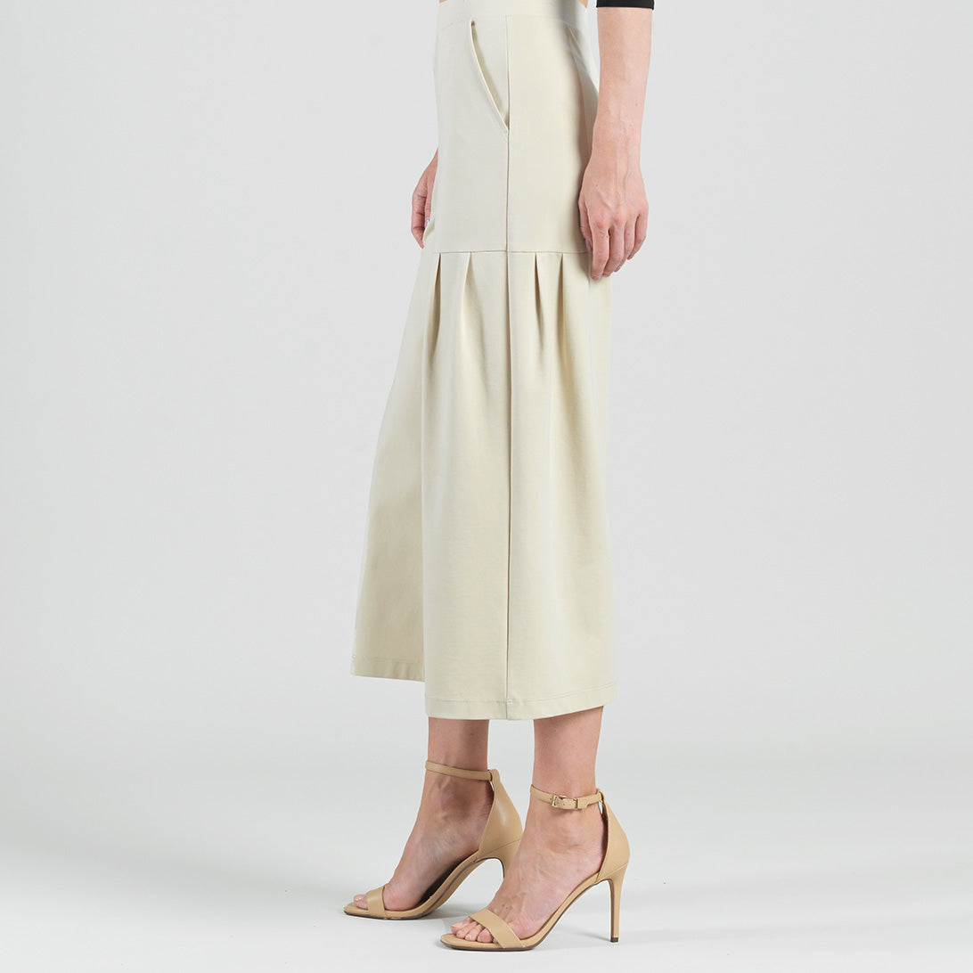 Rayon-Ponte Knit - Pleated Gaucho Pocket Pant - Khaki - Final Sale