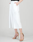 Rayon-Ponte Knit - Pleated Gaucho Pocket Pant - White - Limited Sizes!