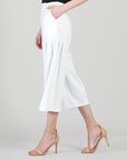 Rayon-Ponte Knit - Pleated Gaucho Pocket Pant - White - Limited Sizes!