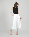 Rayon-Ponte Knit - Pleated Gaucho Pocket Pant - White - Limited Sizes!