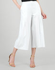 Rayon-Ponte Knit - Pleated Gaucho Pocket Pant - White - Limited Sizes!