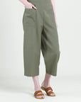 Linen Knit - Front Pocket Low Drop Cropped Pant - Olive