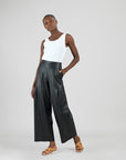 Liquid Leather™ - Sheen Pleated Wide Leg Pocket Pant - Black