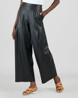 Liquid Leather™ - Sheen Pleated Wide Leg Pocket Pant - Black