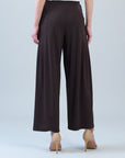 Rayon-Ponte Knit - Pleated Wide Leg Pocket Pant - Brown