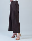 Rayon-Ponte Knit - Pleated Wide Leg Pocket Pant - Brown