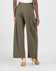 Rayon-Ponte Knit - Pleated Wide Leg Pocket Pant - Olive